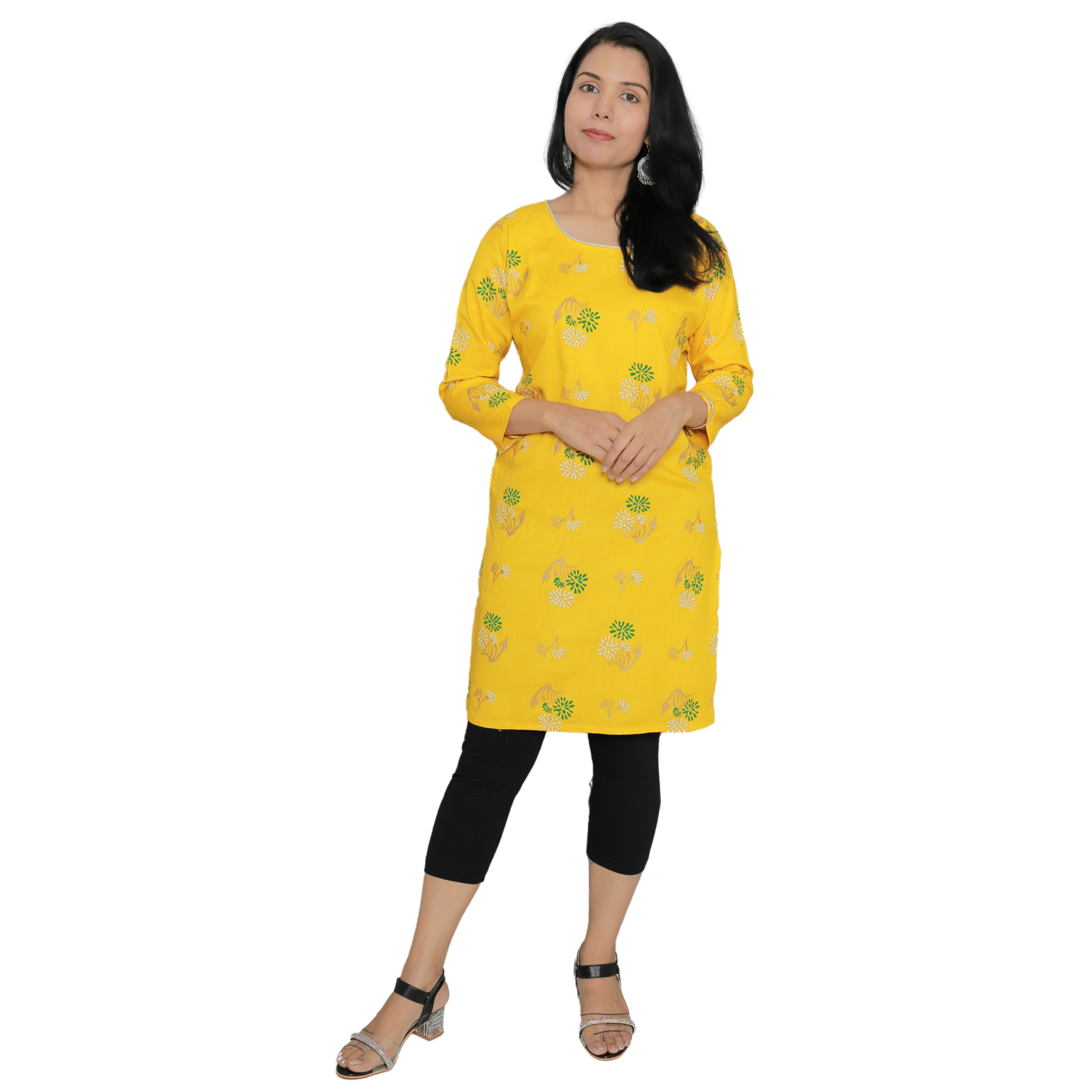 Ada Women Hand Embroidered Yellow Organza Lucknow Chikankari Short Kurti  With Slip - A911162 - Ada - 3693890